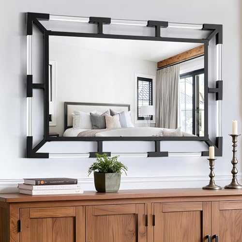 Image of Chende Black Decorative Wall Mirror with Acrylic and Metal Frame, 36 inch x 48 inch