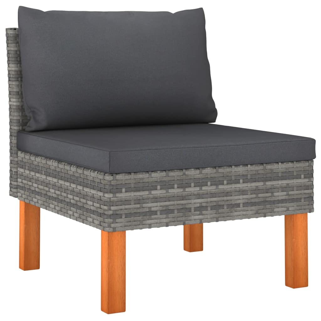 Gartenmöbel-Set, 9-teilig, Polyrattan, Eukalyptus, Grau, Garten-Set, witterungsbeständig und kombinierbar, für Terrasse