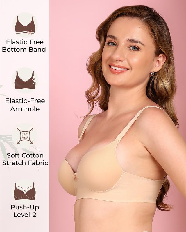 Image of Tweens Cotton Bonded Seamless Maximiser Bra | 3 /4th Coverage | Push-Up Level 1 | Elastic-Free Comfort | Wire-Free | Side Wings with Gripper | Adjustable Straps | Pack of 1 |