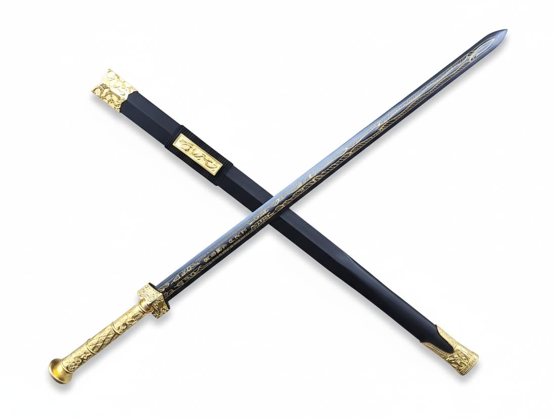 LOONGSWORD Han Jian Chinese Sword – Hand-Forged High Carbon Steel Blade, Full Tang Martial Arts Jian with Alloy Fittings, Wooden Scabbard – Collectible Sword for Display & Training