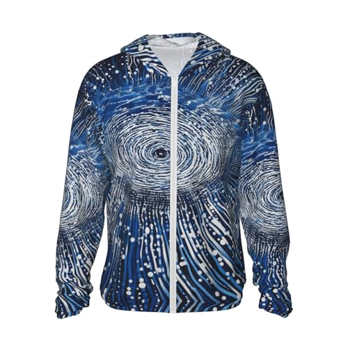 UPF 50+ Blue Vortex Sun Protection Hoodie Rash Guard Shirt Long Sleeve Sun Shirt Lightweight Jacket