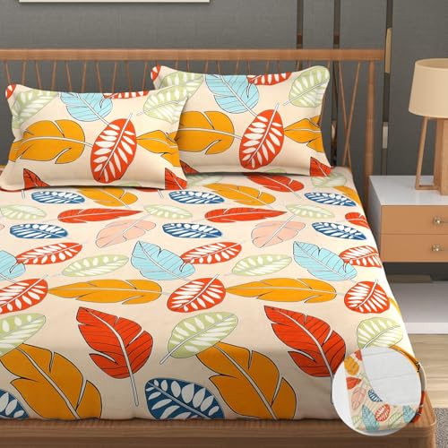 Image of Premium Heavy Cotton Elastic Fitted Bedsheets with 2 King Size Pillow Covers | Diwan Bed with All Around Elastic 350 TC | 48 x 78 x 6 Inch Diwan Size Fitted | :- Colorfull Cordate