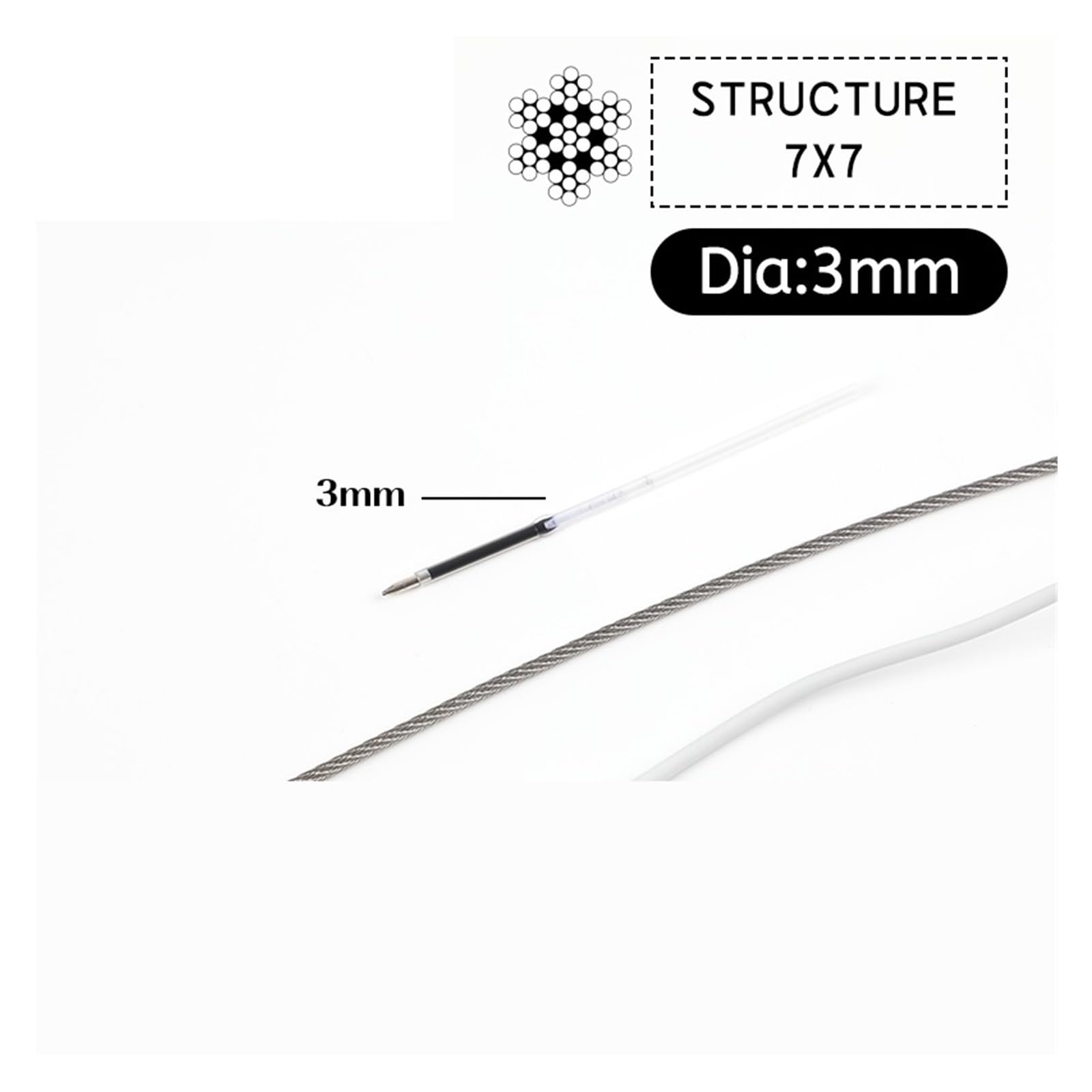 Linka stalowa nierdzewna, Lina stalowa ze stali nierdzewnej 304 7x7 0,8-5 mm 20-100 m srebrna z 20 szt. Aluminiowych tulejek(50 Meters,3mm)