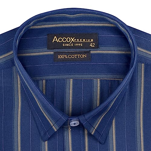Image of ACCOX Men's Cotton Half Sleeves Dark Striped Regular Fit Formal Shirt for Men
