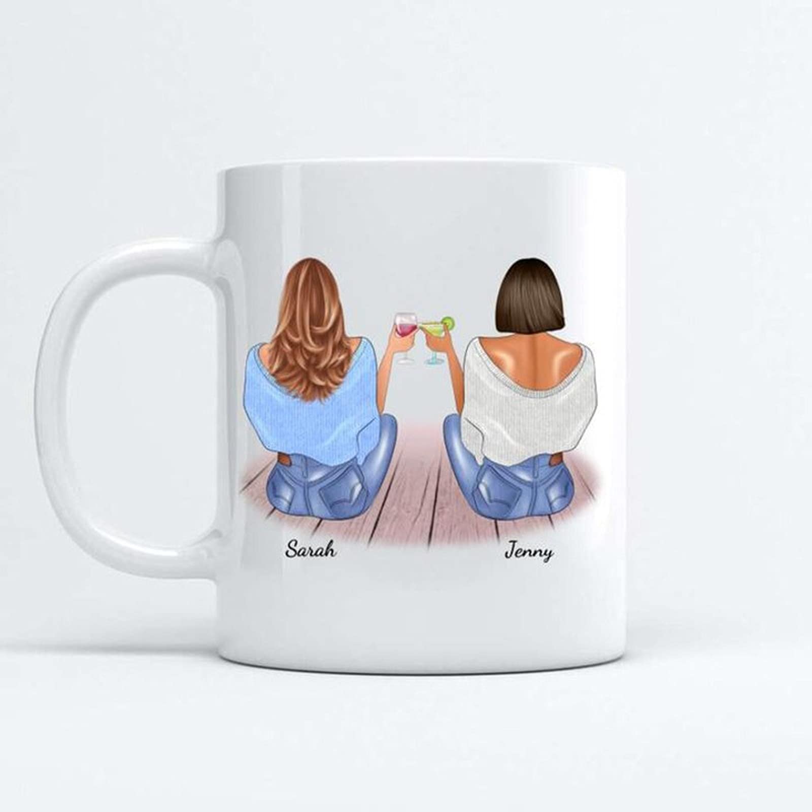 jinfu Tazas personalizadas – Tazas personalizadas con foto, imagen, logotipo, tazas personalizadas para mejores amigos 2/3 Girls Forever, taza de café de cerámica, lindas tazas de regalo para sentarse