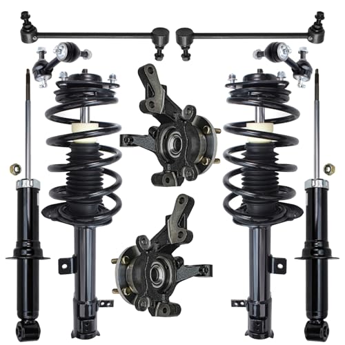 Image of Detroit Axle - Front Steering Knuckles and Wheel Hub Bearings Struts w /Coil Spring Rear Shock Absorbers Sway Bars Replacement for Rear Drum 2007-2009 Dodge Caliber 2.0L