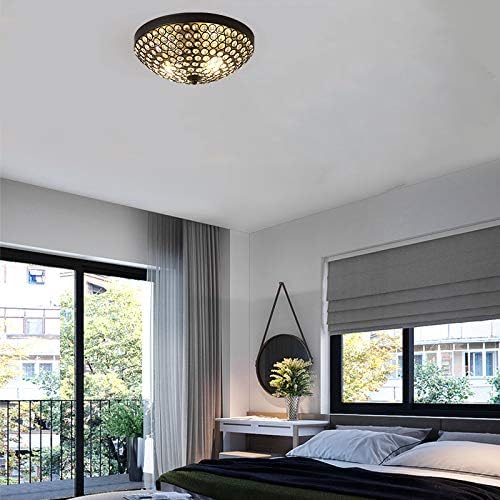 Qbaylan Modern 2 Lights 11.8" Flush Mount Crystal Ceiling Light Fixtures, Black Sparkling Bowl Shape Chandeliers Ceiling Lamp for Bedroom Living Room Kitchen Hallway Dining