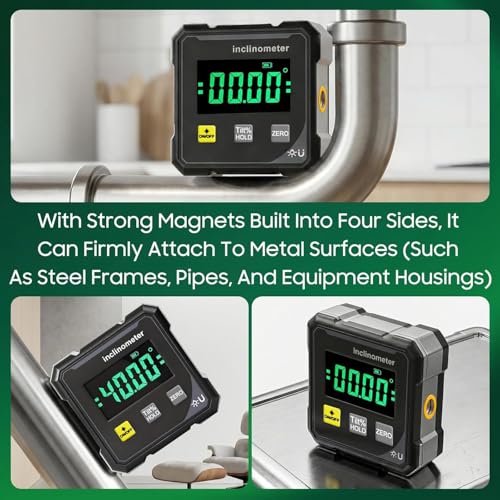 Digitaler Winkelmesser mit Laser, 4-Seitiger Magnetischer Digitale Wasserwaage, Neigungsmesser Digital mit LCD Display, IP54 Wasserdicht, Elektronische Wasserwaage für Holzarbeiten, Bau, Dekoration