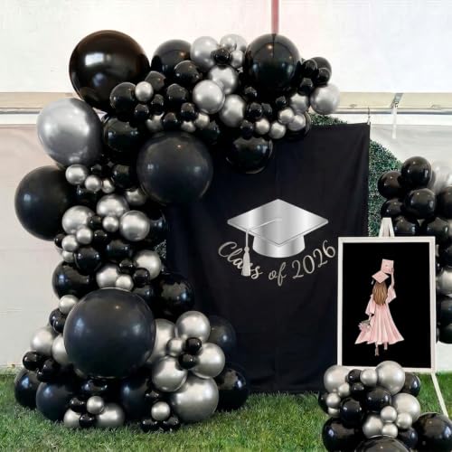Image of YMSZ Black and Silver Balloons, 12 Inch, 100 Pack