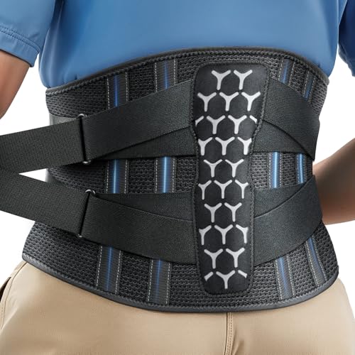 Image of Rakiie Back Brace Lumbar Support 7 Stays | Ergonomic 3D Pad, Easy On /Off, Relieves Sciatica, Herniated Disc, Lower Back Pain, Fits Men /Women, Gray, S