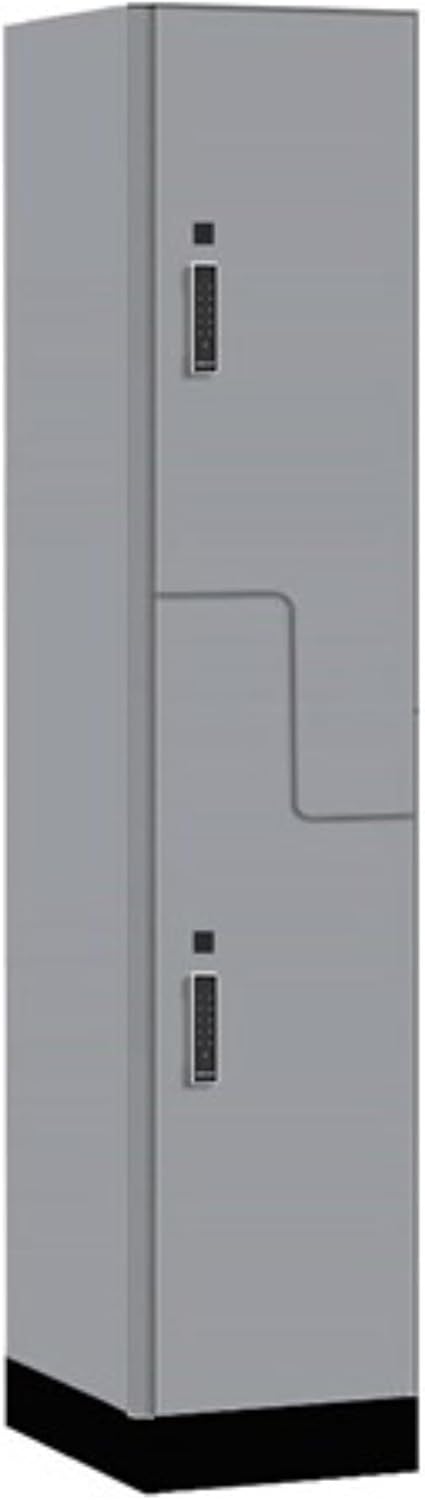 Salsbury Industries 15" Wide Premier Wood Locker-Double Tier 'S' Style-1 Wide-6 Feet High-21 Deep-Winter Fog-Black Electronic Locks