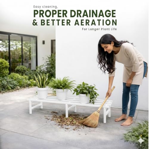 Image of IRON LANDS Metal Pot Stand 72x22x20 Cm | Rust-Proof Matte Powder-Coated Pot Stand for Big Size Plants | Supports Up to 300 Kg| Ideal for Garden Balcony, Outdoor and Indoor Plant Display