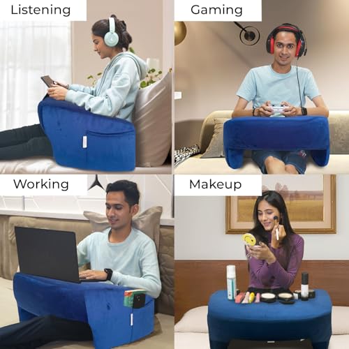 Image of Lap Desk Pillow for Bed -1 Year Warranty (23x21x12) | Soft Foam Laptop Table with Flat Top & Storage Pocket | Portable Lap Table for Bed Study, Office Work & Online Classes - Blue