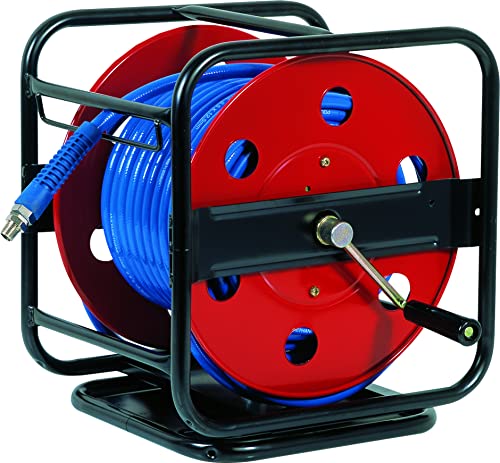 Enrollador Metálico y Manual con Manguera Aire Comprimido 30 metros - 15 Bares - Profesional con soporte giratorio Cover