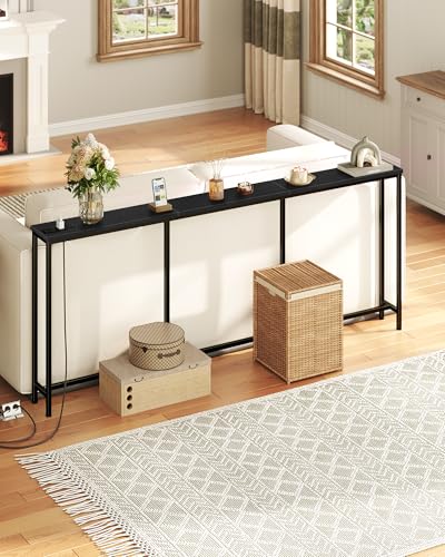 CHOEZON 78.7" Narrow Console Table with Power Outlet 7.1" Skinny Sofa Long Behind Couch Table with Charging Station for Hallway, Living Room Black TXG20UBB - Thumbnail 6