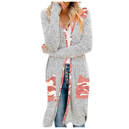MKIUHNJ Women's Knitted Women's Striped Print Leopard Patchwork V-Neck Button Pocket Long Cardigan Coat Winter Fashion Casual Coat Lightweight Women's Coat, pink, XL MKIUHNJ Women's Knitted Women's Striped Print Leopard Patchwork V-Neck Button Pocket Long Cardigan Coat Winter Fashion Casual Coat Lightweight Women's Coat, pink, XL