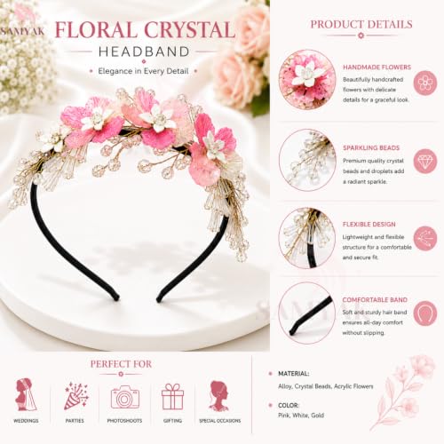 Image of Samyak Pearl & Crystal Hair Band Accessories For Women & Girls, Stylish Tiara Headband For Wedding Party Juda Bun Fashion For Bridal Hair Decoration Accessory