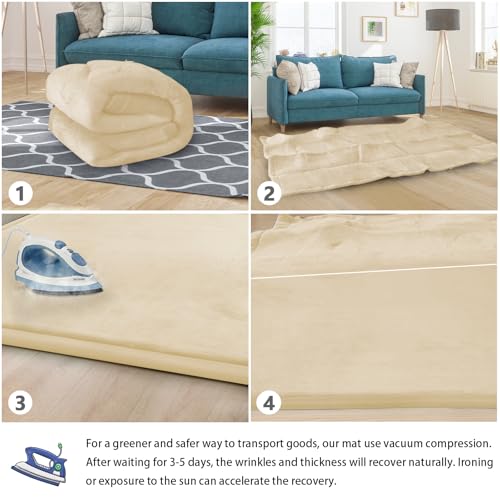 Image of Baby Play Mat for Floor Nursery Rug Muscle Mat Area Rug Playroom Rug Playpen Mat Elastic Foam 1.3 inch Thick Crawling Mat for Babies,Toddlers, Infants, Kids 79 inchx118 inch,A Beige