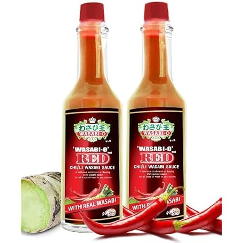 Wasabi O Red Chili Hot & Spicy Sauce - Fresh Made Japanese Sauce with Pure & Real Wasabi, Gluten Free & Vegan Wasabi Sauce for Steak & Sushi, 55g Bottle (Pack of 2) Cover