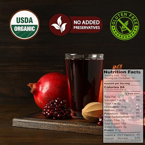 100% Organic Pomegranate Juice, 33.8 Oz Glass Bottle (2 Pack) No Sugar, No Artificial Colors, No Preservatives, No Flavors Added, Gluten Free and Kosher - Thumbnail 7