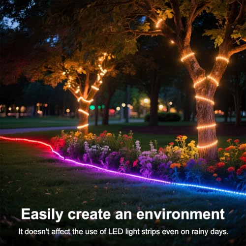 Image of MIHEAL Solar LED Strip Outdoor,32.8ft SMD 5050 LED Lights, Solar Powered RGB Colour Changing LED Strip, IP67 Waterproof Decorative Fairy Lights for Yard Trees Garden