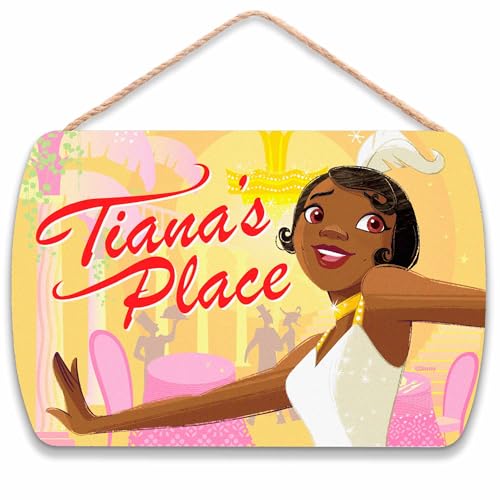 Disney Princess and the Frog Tiana’s Place Hanging Wood Sign - Fun Tiana Wall Decor for Kitchen or Bedroom