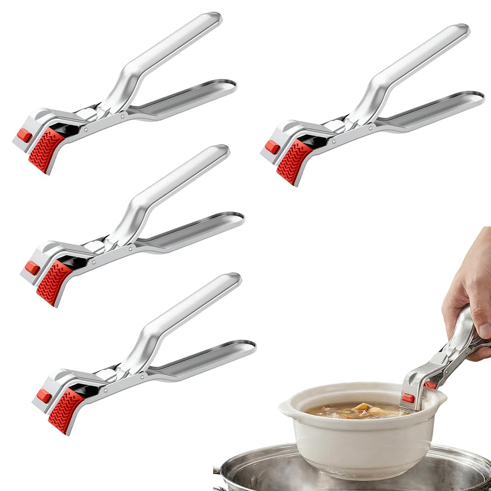 Hot Plate Grippers, 2026 New Anti-Scald Bowl Dish Grippers for Kitchen, Multi Function Hot Plate Gripper Clips Tongs Clamp Pot Holder, Stainless Steel Air Fryer Pans Gripper,Kitchen Accessories (4)