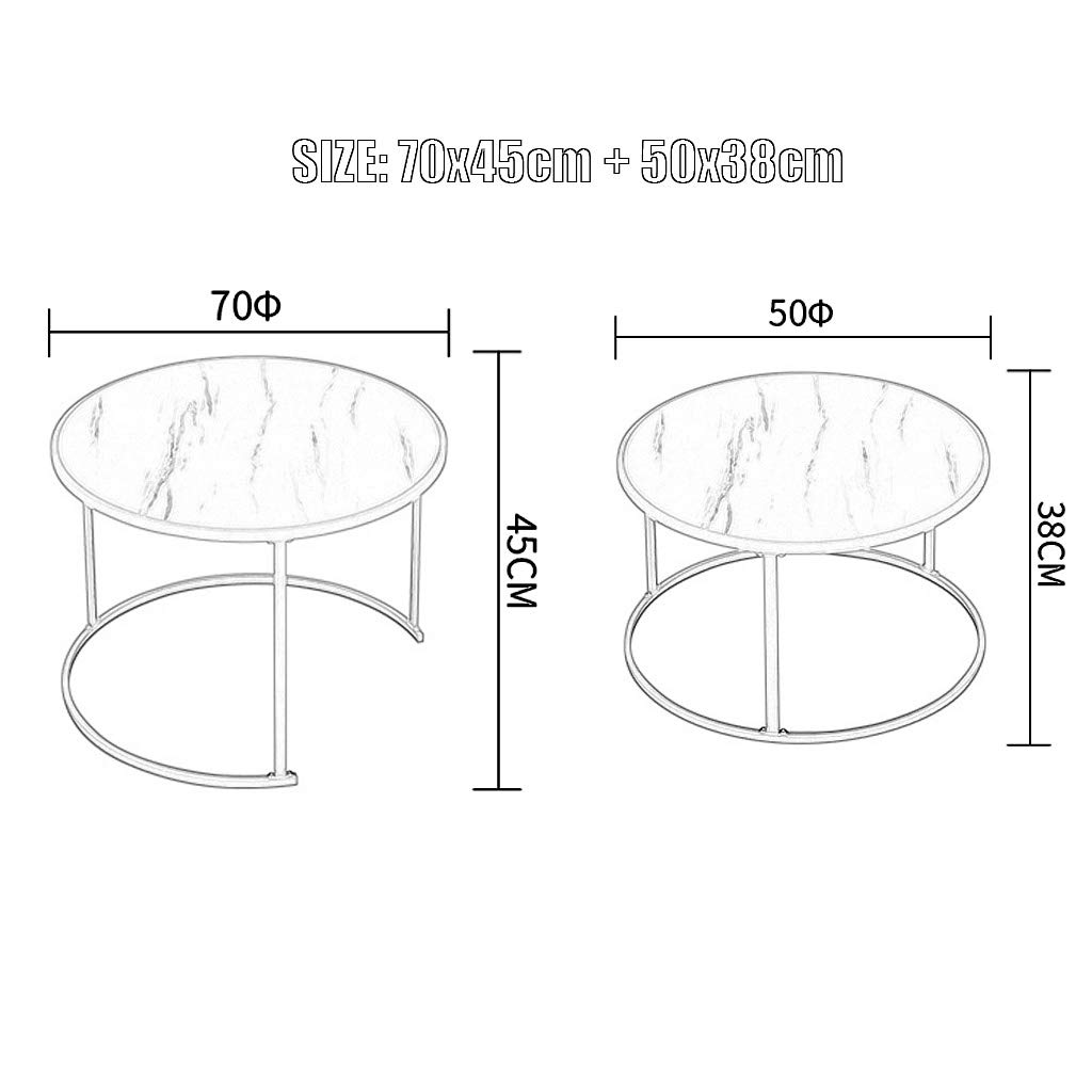 Lot de 2 tables gigognes modernes blanches/dorées avec panneaux à base de bois et base en métal