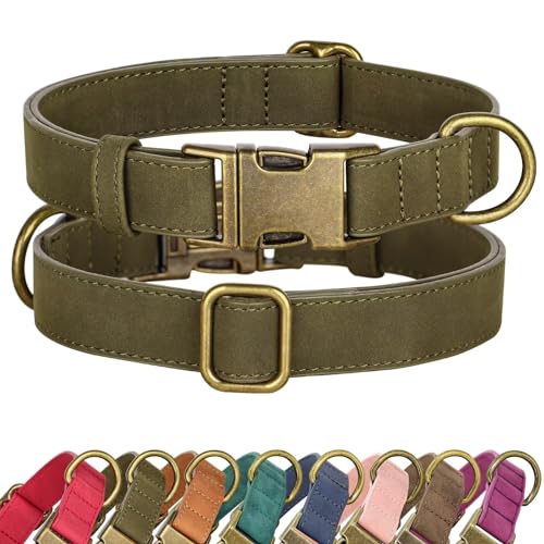 Didog Soft PU Leather Dog Collar, Stylish Quick Released Dog Collars for Small Dogs, Easy Clean Adjustable Pet Collar for Daily Walking, Dark Green, S Fit 10-16