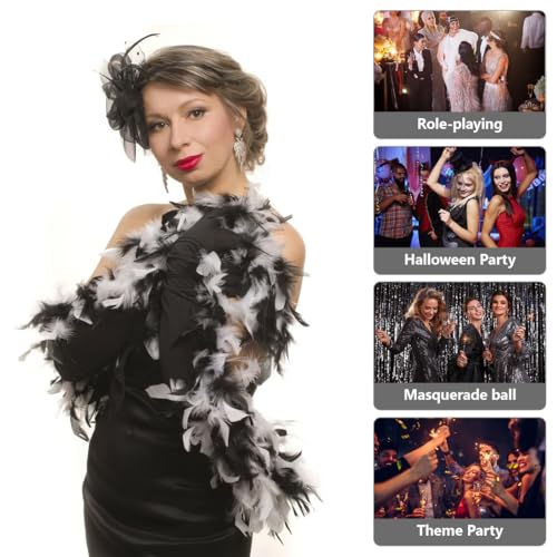 Federboa einfarbig Federdichtung, Burlesque - Ideal für Karneval, Fasching, Halloween oder Motto Partys (Schwarz) stirnband, Set mit Feder Federboa - Kostüm Accessoire für 20er Jahre Style