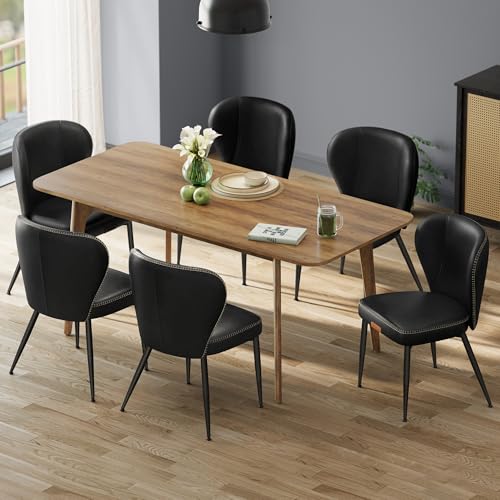 Image of VASAGLE Dining Chairs Set of 6, Upholstered Kitchen Chairs | Synthetic Leather with Stitching, Mid-Century Modern, Easy Assembly, Living Room Lounge, Ink Black