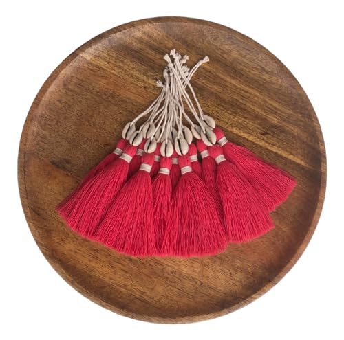Image of Zippy Flora Handmade Cotton Tassels with Cowrie Shells for DIY & Crafts Project, Pack of 10 (Flamingo Pink)