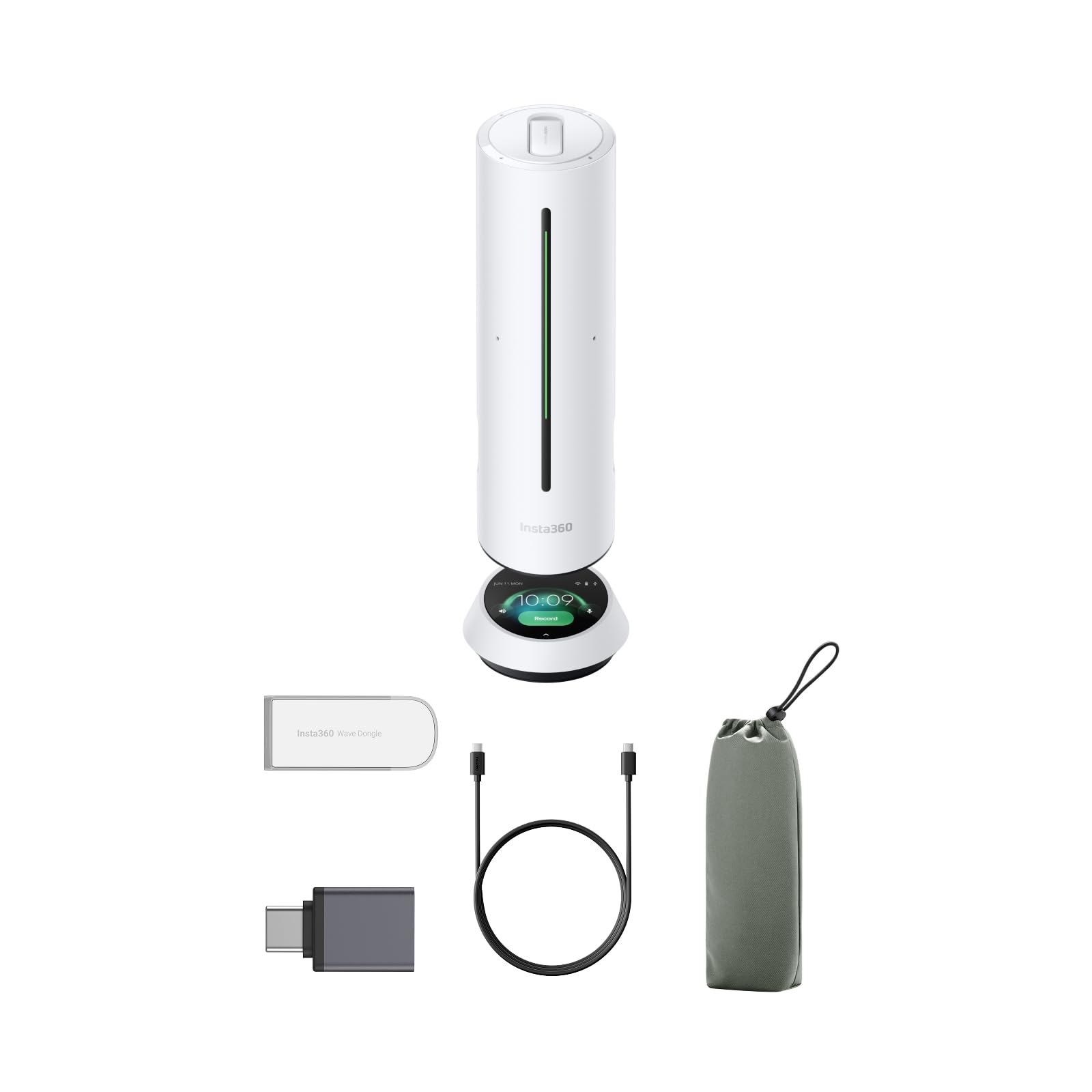 Insta360 Wave Polarweiß - KI-Freisprecheinrichtung, Bluetooth, Sprachrekorder, 8 Noise-Cancelling-Beamforming-Mikros, KI-Transkript & -Zusammenfassung, 99 Sprachen, 32 GB Speicher, Meeting, Podcast