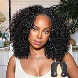 V SHOW Afro Curly V Part Wig Human Hair Glueless 180% Density 20inch Upgrade U part Wigs Afro Kinky Curly V Shape Human Hair Wig with Clips Natural Color for Women