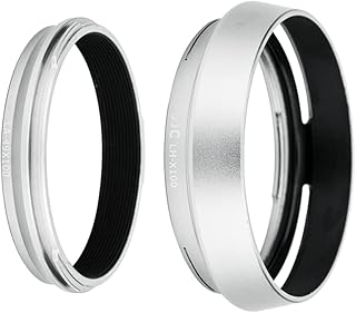 JJC Silver Dedicated Lens Adapter and Hood for Fujifilm Finepix X100V, X100F, X100T, X100S, X100, X70 (LH-JX100 Silver)