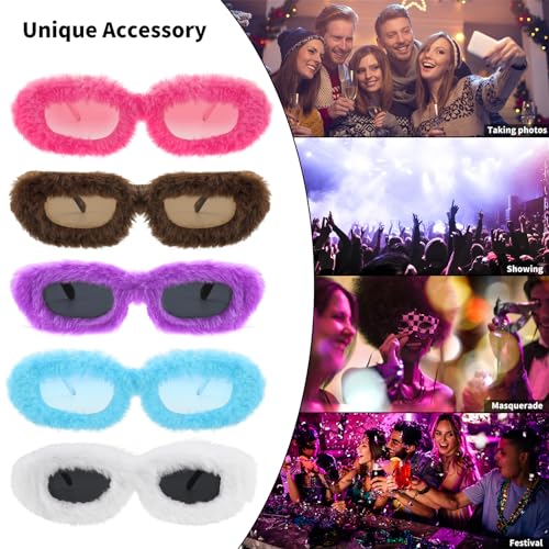 FEISEDY Women Plush Fuzzy Small Rectangle Sunglasses Punk Soft Velvet Shades Ladies Handmade Party Cosplay Eyewear B40934