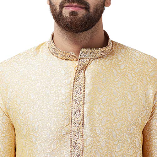 Image of SOJANYA Men's Silk Blend Kurta for Navratri | Paisley Print Regular Fit Ethnic Kurta for Festival & Puja