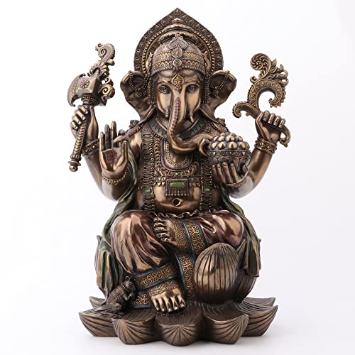 Estatua grande de Ganesh sentado sobre loto 44.5 cm