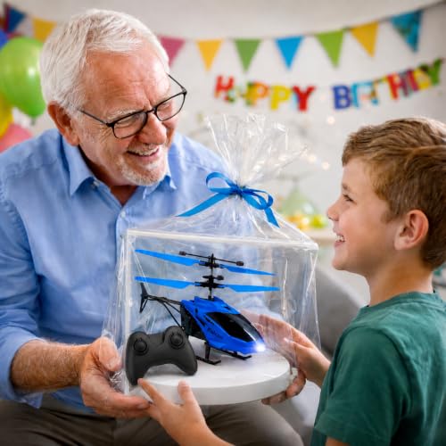 Image of Upgraded 5.1 Gravity Sensor Helicopter Toy for Boys Age 4+, Pro Blak Remote, Safety Sensor, 320 RPM Motor, 2.6 GHz, Rechargeable Battery, LED Lights I Pack of 1 (Blue Black Remote)
