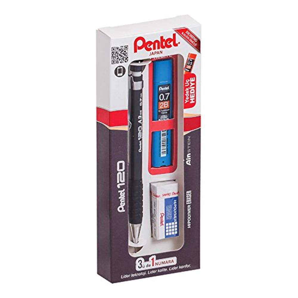 Pentel A317-3As 120A3 (0,7 mm) Set di 3 (matita, gomma, regalo min)