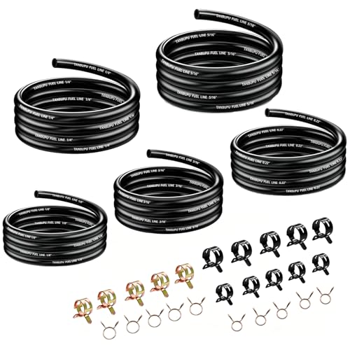 Tanbupu 3.3Ft 5 Sizes-1/8 3/16 0.22 1/4 5/16 ID Fuel Line with 50Pcs Clamps Gas Tube Hose Compatible with Kawasaki EZGO Snowmobile Tractors Golf Cart ATV Motorcycle Small Engines Lawn Mowers