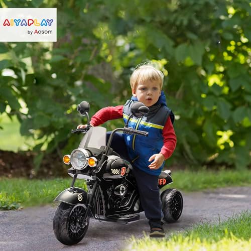 AIYAPLAY Elektro Kindermotorrad, 6V Kinder Elektro-Motorrad mit Musik, LED-Scheinwerfer, 3-5 km/h Elektromotorrad Kinderfahrzeug für 3-6 Jahre Kinder, Schwarz – Bild 3