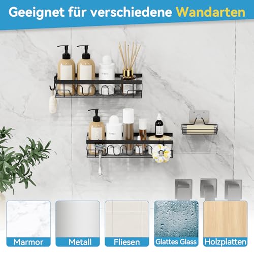 LYRIFFTIC Duschablage Ohne Bohren, 3-TLG Duschorganizer mit Verstellbaren Körben, Rostfrei - Maximaler Stauraum mit Seifenhalter & 3 Haken für Dusche, Bad, Küche, Balkon - Shower Caddy ohne Bohren