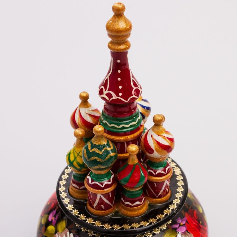 STP GOODS Handmade Russian Saint Basil's Cathedral Music Box 10.4x4.4'' (26x11 cm) Zhostovo Painting Music Box, Hand-Painted Souvenir Box