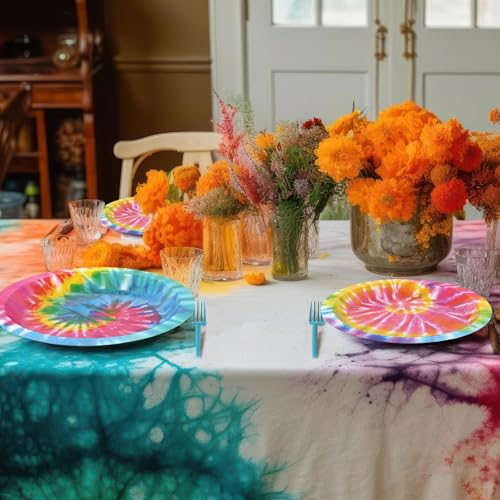 Image of Qyeahkj 25 Guests Tie-Dye Party Supplies, Tie-Dye Party Plates Napkins Forks Set for Tie-Dye Birthday Party Decorations Boys Tie-Dye Birthday Party Supplies Favors (QY0103)