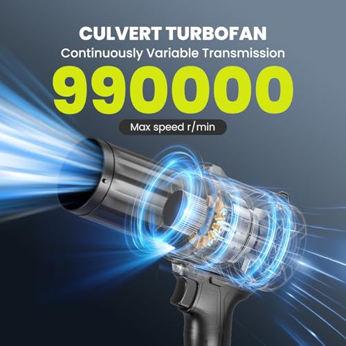 Image of Cordless Leaf Blower with 2 Batteries & Charger - 990,000 RPM Electric Handheld Blower, Lightweight for Lawn, Yard, Patio, Garden Care - Light Black
