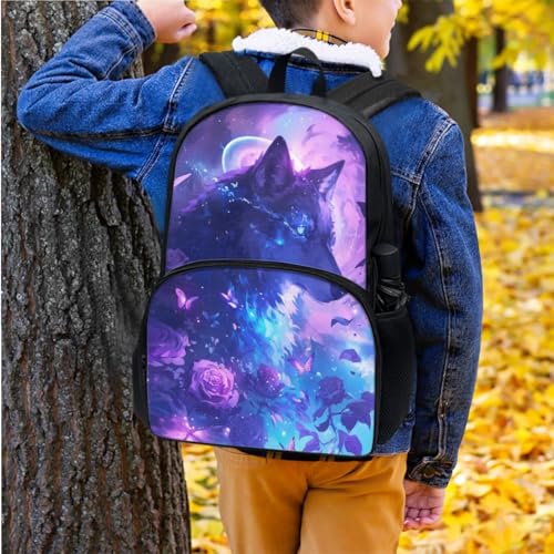 Wolf Theme Backpack for Boys 6-8 10-12 Funny Animal Bookbag Set with Lunch Box Pencil Case Kids School Bag Water Bottle Sleeve Elementary Kindergarten Preschool Rucksack Daypack2