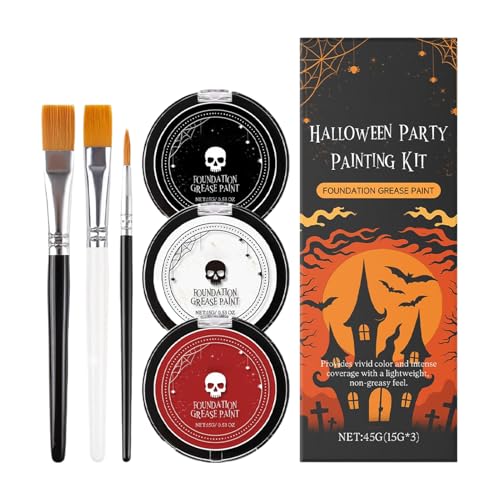 Generisch Maquillaje de Halloween, negro, blanco y rojo, color de cara y cuerpo con pinceles, pigmentos de larga duración, juego de maquillaje para fiesta temática de Halloween