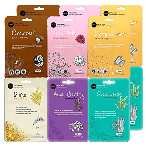 Celavi Essence Facial Face Mask Paper Sheet Korea Skin Care Moisturizing 2 packs for each 6 flavors (New B) K-Beauty Skincare 12 masks in a pack Made in Korea