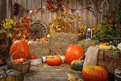 5x3ft Fall Thanksgiving Backdrop - Thanksgiving Pumpkin Autumn Forest Scenery Backdrop For Photography Maple Leaves Farm Harvest Photo Background Booth Banner Party Decorations Photo Booth Props